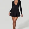 Graciela Bow-Detail Plunge-Neck A-Line Mini Dress in Black