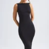Grainne Ruched Open-Back Midaxi Dress in Black