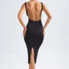 Grainne Ruched Open-Back Midaxi Dress in Black