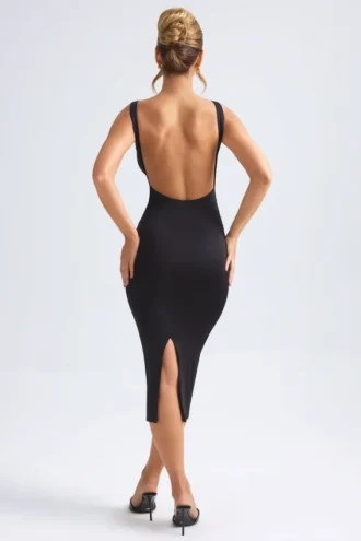 Grainne Ruched Open-Back Midaxi Dress in Black