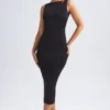Grainne Ruched Open-Back Midaxi Dress in Black