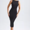 Grainne Ruched Open-Back Midaxi Dress in Black