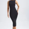 Grainne Ruched Open-Back Midaxi Dress in Black