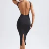 Grainne Ruched Open-Back Midaxi Dress in Black