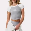 Graphic-Print Cropped T-Shirt in Grey Marl