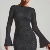 Grazina Embellished Open-Back A-Line Mini Dress in Black