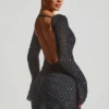 Grazina Embellished Open-Back A-Line Mini Dress in Black