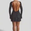 Grazina Embellished Open-Back A-Line Mini Dress in Black