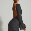 Grazina Embellished Open-Back A-Line Mini Dress in Black