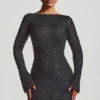 Grazina Embellished Open-Back A-Line Mini Dress in Black
