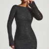 Grazina Embellished Open-Back A-Line Mini Dress in Black