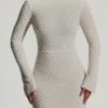 Grazina Embellished Open-Back A-Line Mini Dress in White