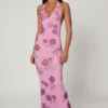 Gyda Embellished Halterneck Maxi Dress in Soft Pink