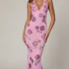 Gyda Embellished Halterneck Maxi Dress in Soft Pink