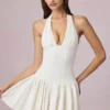 Haddie Modal Broderie Anglaise Halterneck Mini Dress in White