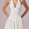 Haddie Modal Broderie Anglaise Halterneck Mini Dress in White