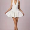 Haddie Modal Broderie Anglaise Halterneck Mini Dress in White