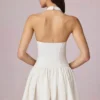 Haddie Modal Broderie Anglaise Halterneck Mini Dress in White