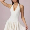 Haddie Modal Broderie Anglaise Halterneck Mini Dress in White