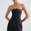 Haisley Bandeau Structured Tulip Mini Dress in Black