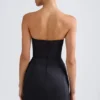 Haisley Bandeau Structured Tulip Mini Dress in Black