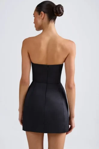 Haisley Bandeau Structured Tulip Mini Dress in Black