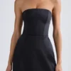 Haisley Bandeau Structured Tulip Mini Dress in Black