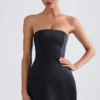 Haisley Bandeau Structured Tulip Mini Dress in Black