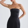 Haisley Bandeau Structured Tulip Mini Dress in Black