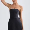 Haisley Bandeau Structured Tulip Mini Dress in Black