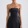 Haisley Bandeau Structured Tulip Mini Dress in Black