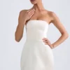 Haisley Bandeau Structured Tulip Mini Dress in Ivory