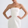 Haisley Bandeau Structured Tulip Mini Dress in Ivory
