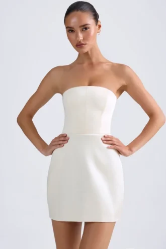 Haisley Bandeau Structured Tulip Mini Dress in Ivory