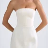 Haisley Bandeau Structured Tulip Mini Dress in Ivory