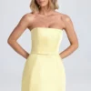 Haisley Bandeau Structured Tulip Mini Dress in Lemon Sherbet