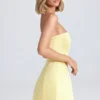 Haisley Bandeau Structured Tulip Mini Dress in Lemon Sherbet