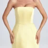 Haisley Bandeau Structured Tulip Mini Dress in Lemon Sherbet