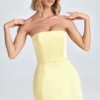 Haisley Bandeau Structured Tulip Mini Dress in Lemon Sherbet