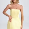 Haisley Bandeau Structured Tulip Mini Dress in Lemon Sherbet