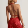 Halia Devoré Cowl A-Line Mini Dress in Chilli Red