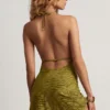 Halia Devoré Cowl A-Line Mini Dress in Olive Green