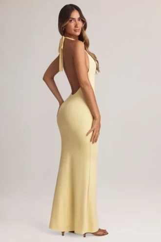 Hallie Modal Halterneck Maxi Dress in Lemon Sherbet
