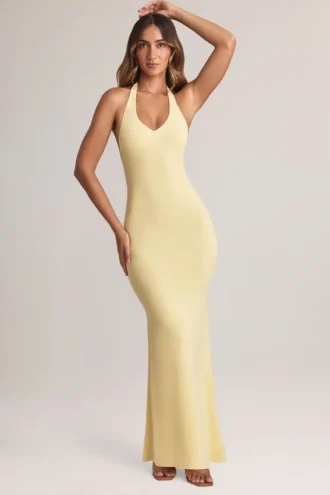 Hallie Modal Halterneck Maxi Dress in Lemon Sherbet