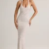 Hallie Modal Halterneck Maxi Dress in Pink Yellow Stripe