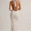 Hallie Modal Halterneck Maxi Dress in Pink Yellow Stripe