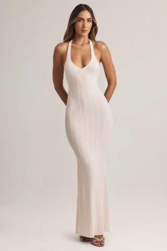 Hallie Modal Halterneck Maxi Dress in Stripe Print