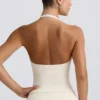 Halterneck Open-Back Tank Top in Ivory Marl