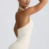 Halterneck Open-Back Tank Top in Ivory Marl