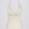 Halterneck Open-Back Tank Top in Ivory Marl